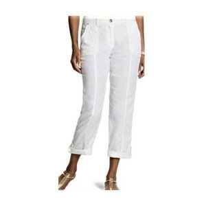CHICOS White Linen Beach Pants: cargo pockets, rolled crop hem Size Junior 11